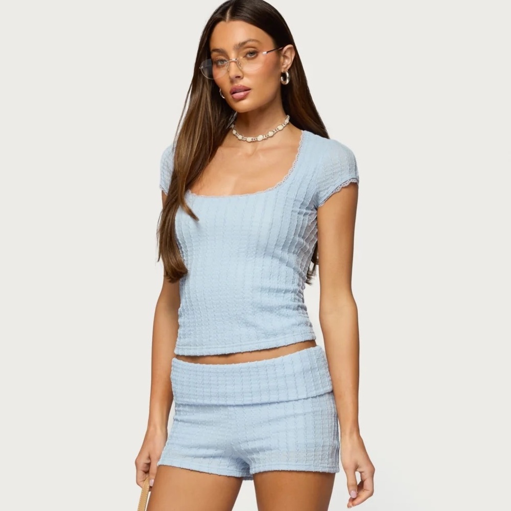 Edikted Light Blue Short Sleeve Top
